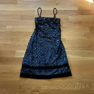 Classic Black sequin dress LBD striped hem